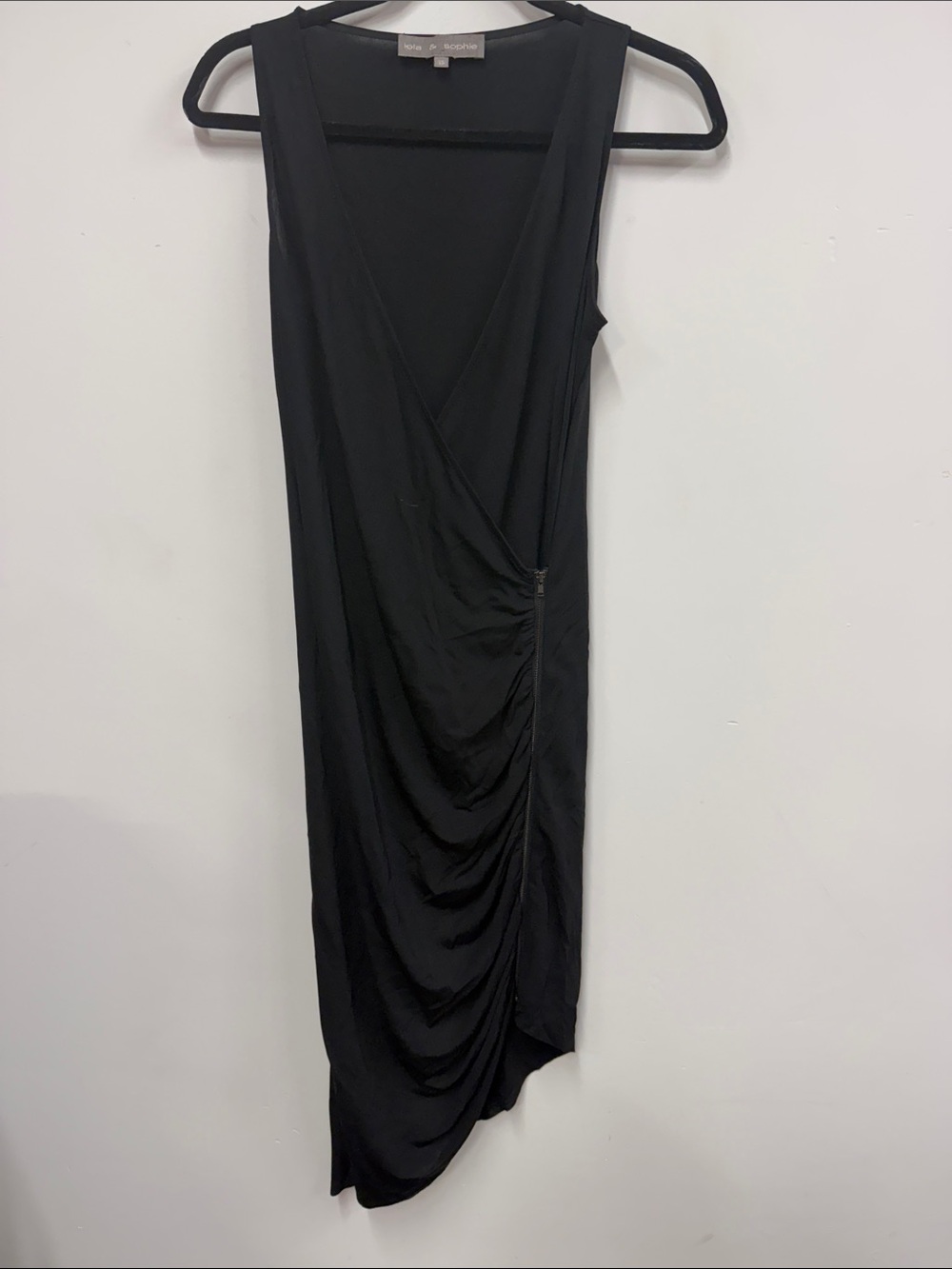 Lola & Sophie Black Sleeveless Wrap Dress with Draped Side